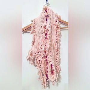 Boho Hand Crocheted Pink Cotton Scarf